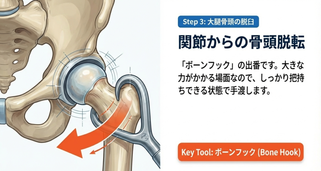 大腿骨頭の切除（骨頭の脱臼・大腿頸部の骨切り）の解説画像