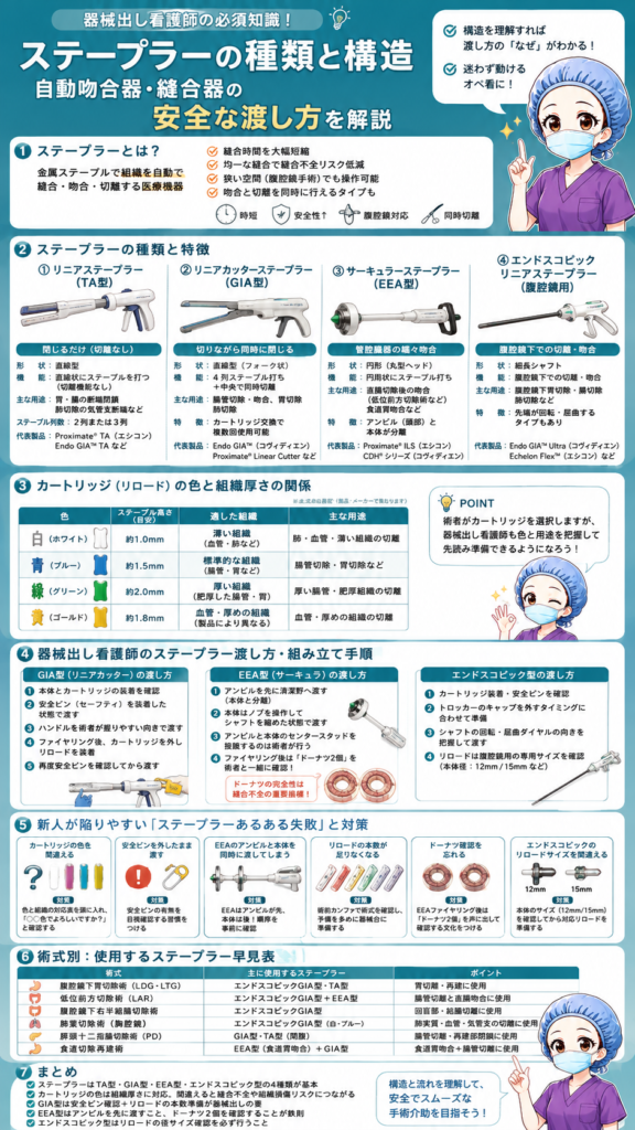 ステープラーの種類と構造の解説図