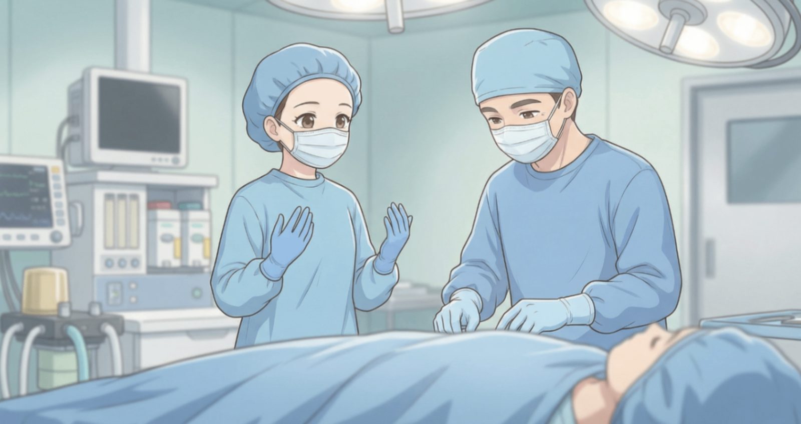 手術室で医師と看護師が手術をしているイラスト
